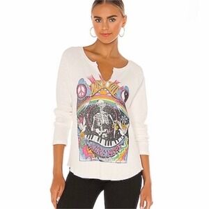 Daydreamer Wish You Were Here Thermal Top Womens Small White Pink Floyd Casual